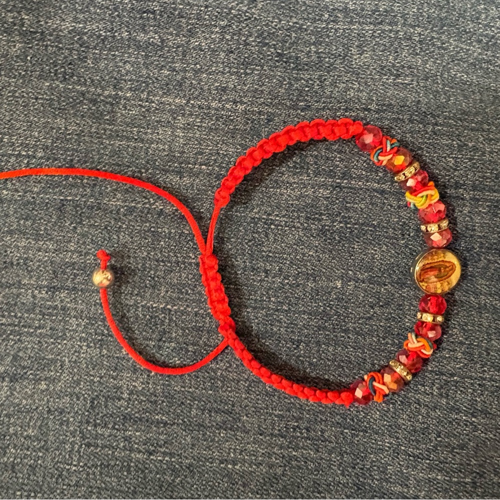 Red Braided Bracelet with Beads